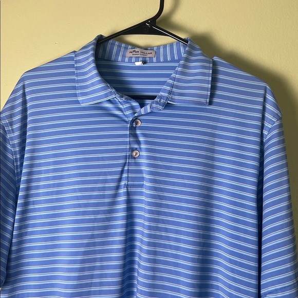 Peter Millar Light Blue Striped Polo Shirt golfing - Picture 3 of 6